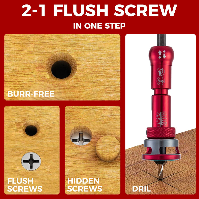 Countersink Drill Bit Set 9-Piece - 82° TCT Carbide Bits | Adjustable Depth Stop, 1/4" Hex Shank for Woodworking, Wood, Plywood, MDF, Metal, Plastic + Storage Case & Wrench Countersink Drill Bit -PRO