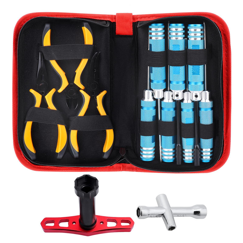 RC Car Tool Kit - Screwdriver Set (Flat, Phillips, Hex), Pliers, Wrench, Repair Tools for Quadcopter Drone Helicopter Airplane, Accessories Compatible with Traxxas RC Cars Trucks Models - 12pcs