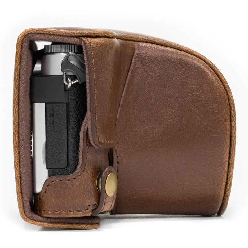 MegaGear Ever Ready Leather Camera Case compatible with Panasonic Lumix GX800, GX800 12-32mm Lens, DMC-GF8, DMC-GF7 Dark Brown