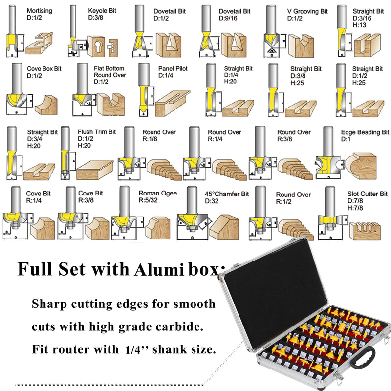 LEATBUY Router Bit Set 1/4-Inch Shank 41 PCS Round Over Panel Cabinet Door Ogee Rail Stile Router Bits Sets Woodworking Wood Cutter Woodwork Carbide Groove Tongue Milling Tool (YT01) YT01