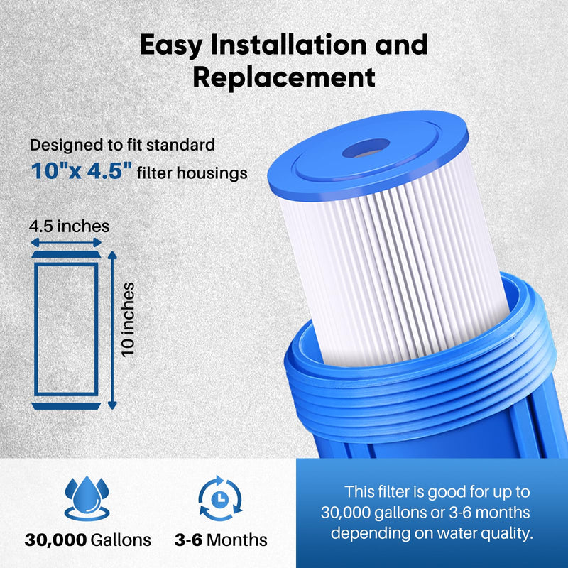 PUREPLUS 50 Micron 10" x 4.5" Extra Coarse Pleated Sediment Filter for Well Water, Replacement Cartridge for GE FXHSC, Culligan R50-BBSA, Pentek R50-BB, DuPont WFHDC3001, W50PEHD，GXWH40L, 2Pack 2 Count (Pack of 1)