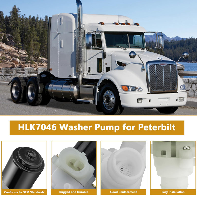 Earthtec Truck Windshield Wiper Washer Fluid Pump for Peterbilt 104307 HLK7046 385 386 387 388 389 579 385 386 387 388 389 Kenworth T680 T880 Windshield Washer Pump (1 PACK)