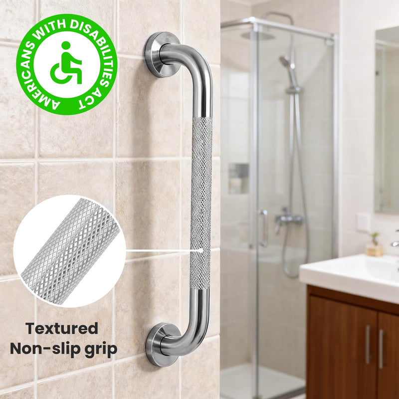 MrHAND 16 Inch Satin 304 SUS Stainless Steel Grab Bar, 2 Pack | Premium 1.0mm Extra-Thick Construction, Knurled Grip, Sturdy & Stable Handicap Support, 500 lbs Capacity, ADA Compliant