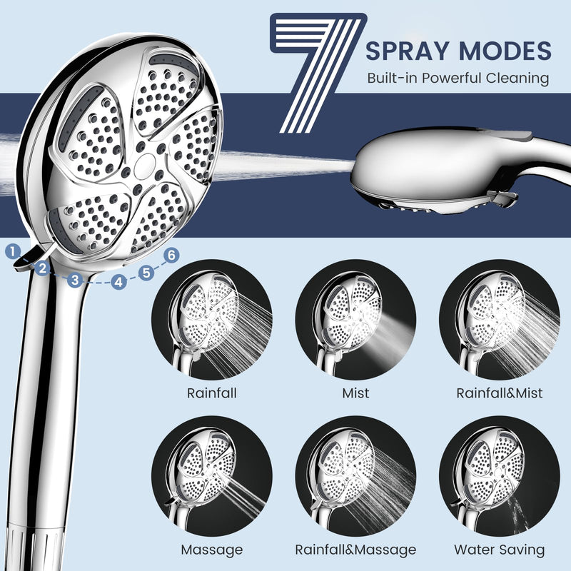 FEELSO Filtered Shower Head with Handheld, High Pressure 7 Spray Showerhead with Filters for Hard Water - Remove Chlorine, Reduce Dry Itchy Skin, Anti-clog Nozzles, Power Wash to Clean Tub, Tile & Pet Chrome