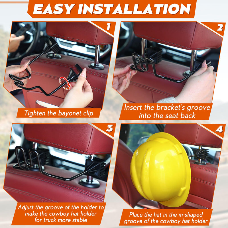 Feekoon 1 Pcs Hard Hat Hanger, Hard Hat Holder for Truck SUV Car Seat to Keep Cap Shape, Car Seat Back Organizers for Caps Clothes Cowboy