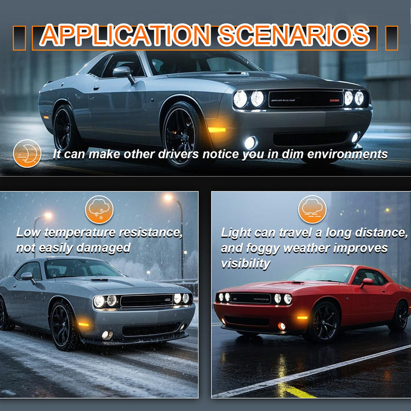LED Side Marker Lights Front Bumper LED Sidemarker Amber For Dodge Challenger 2008-2014 Front Bumper Signal Reflectors Lamp Smoked Len,2PCS