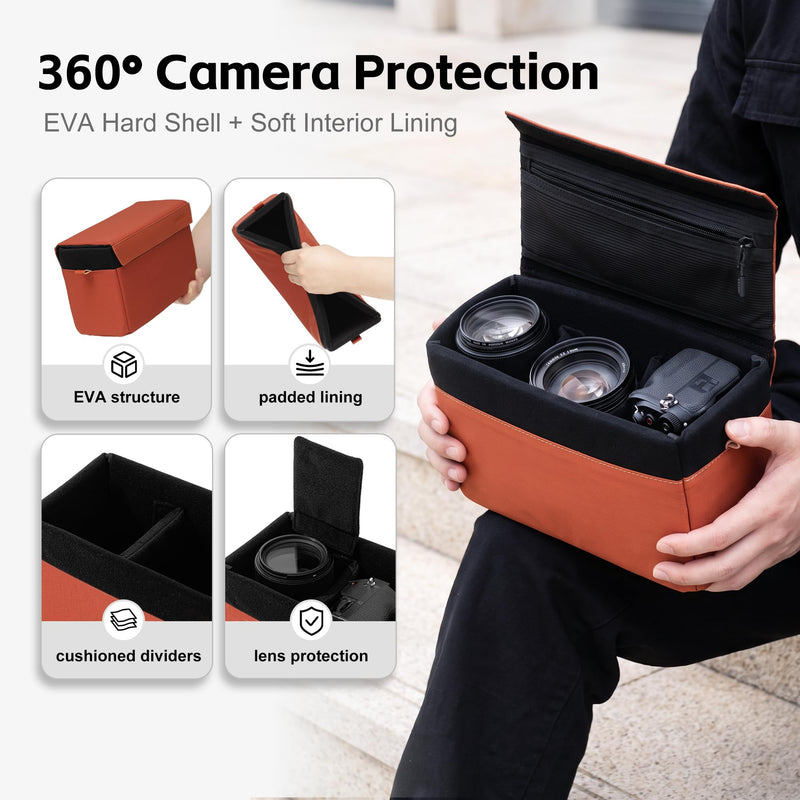 AMBITFUL D1 Cube Camera Insert, Medium/Large Padded Organizer with Dividers for Mirrorless DSLR, Black/Apricot (Green, M (5.2L)) Green M (5.2L)