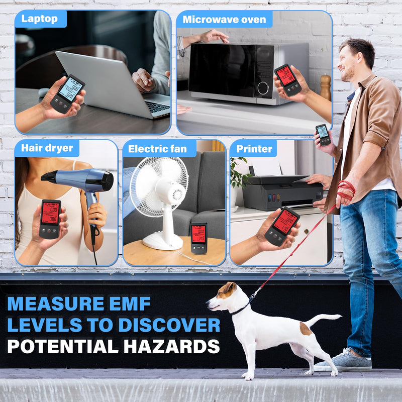 COLOR TREE EMF Meter Rechargeable Electromagnetic Field Upgrated 3-in-1 Radiation Detector Handheld Digital LCD Temperature Measure - Tester for Home Inspections - Outdoor and Ghost Hunting With LCD EMF Meters