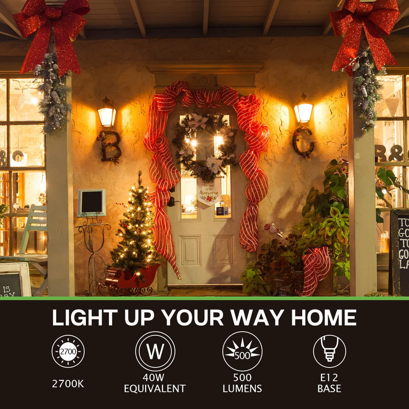 Dusk to Dawn Outdoor LED Light Bulb, 5W Equivalent 40W, Candelabra B11 Light Bulb, 2700K Soft White, Edison LED Bulbs E12 Base, Lighting Sensor, Auto On/Off for Porch Patio Garage, 10 Pack