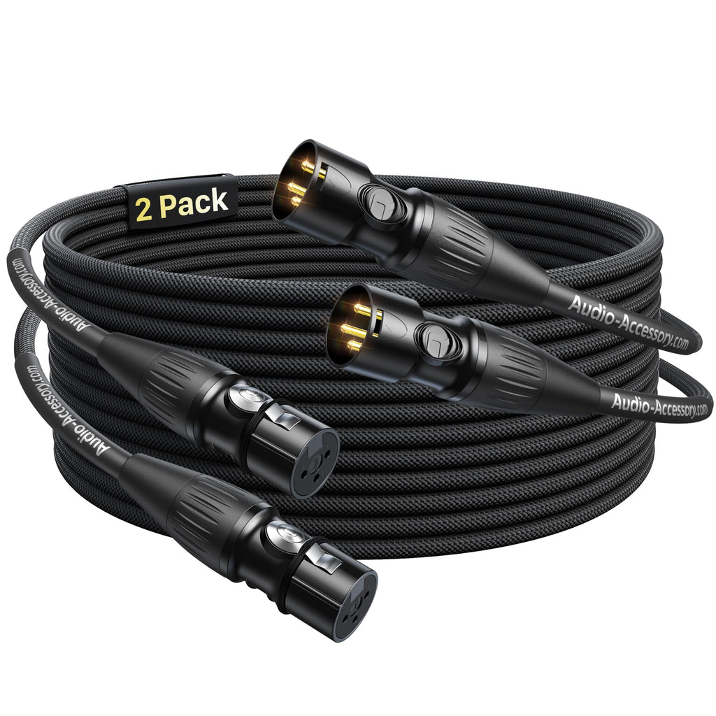 XLR Cables 10ft 2 Pack [Neutrik Connectors] Kevlar-Reinforced Ultra Durable Nylon Braided XLR Microphone Cable, Mic Cable, Shielded and Balanced XLR Male to Female Cord Black