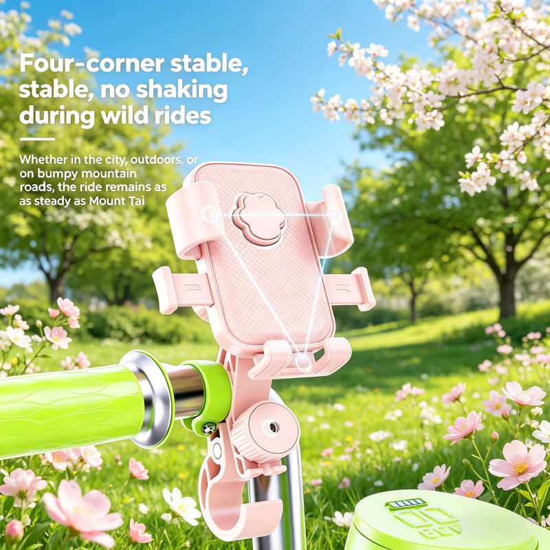 Stylish Pink Bike Phone Mount for Women | Universal 4.7"-7.2" Phone Mount, Anti-Shake 360° Handlebar Holder w/Helmet Mount for Bike Motorcycle Scooter Treadmill