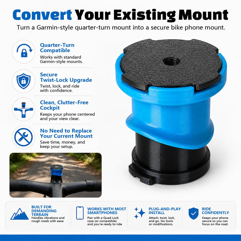 Adapter Compatible with Garmin to Compatible with Quad Lock – Convert Your Existing Mount into a Secure Bike Phone Holder for Smartphones