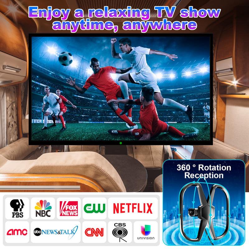 TV Antenna Indoor Outdoor,5300+ Miles Dual TV Digital Antenna,No Cable Fees | HDTV Antenna Smart TV/All Old TVs,360° Reception Local Channels,Waterproof Strongest Amplifier-Support 8K 4K 1080p-38FT Cable black
