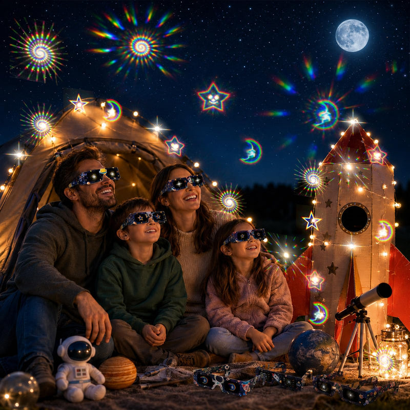 12PCS Outer Space Party Diffraction Glasses Solar System Decor Space Astronaut Birthday 3D Diffraction Paper Glass Galaxy Planet Party Refraction Glasses for Light Eyeglass Prop