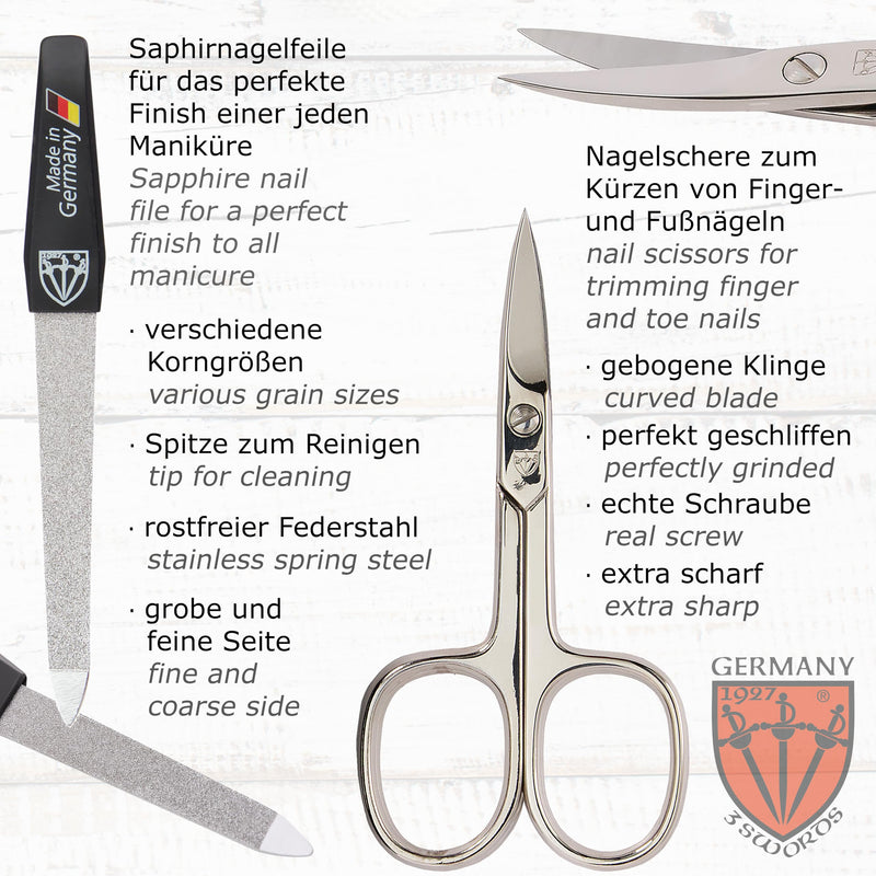 3 Swords Germany - brand quality 10 piece manicure pedicure grooming kit set for professional finger & toe nail care tweezers file clipper fashion leather case in gift box, Made by 3 Swords (01610) BROWN
