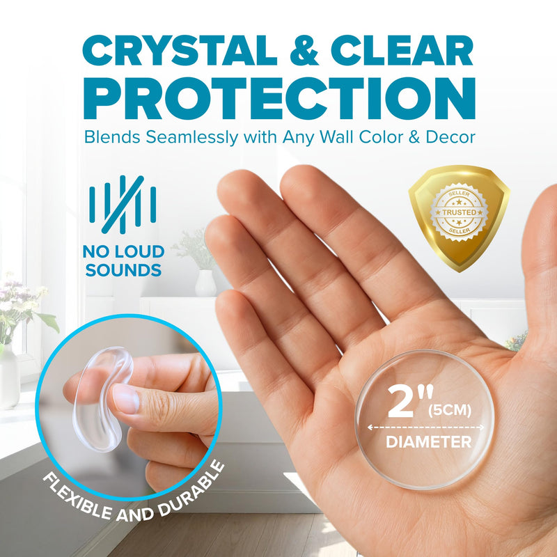 STRONGEST HOME Wall Protector for Door Knobs, 2-Inch - Clear Self-Adhesive Door Stopper Guards - Quiet Rubber Bumpers for Wall Protection, 20-Pack Medium (Door 20 Pack)