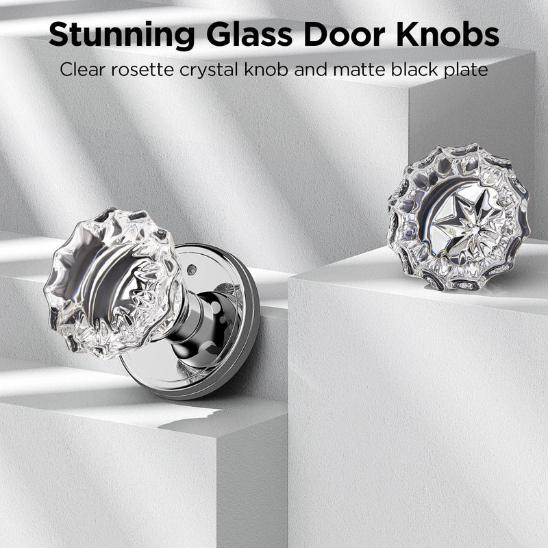1 Pack Crystal Door Knob, Rosette Shaped Glass Door Knobs Interior with Lock, Polished Chrome Door Knobs Interior Glass 1