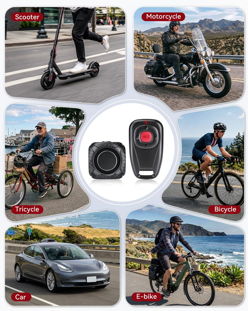 WSDCAM Two-Way Bike Alarm 120dB, USB-C Rechargeable with Remote | Anti-Theft Vibration Alarm System, 1148FT Wireless Range, IP65 Waterproof, Bike Alarm For Ebike Motorcycle Scooter