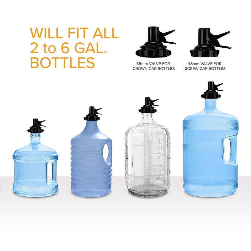 Brio Stainless Steel 3-5 Gallon Water Jug Stand and 2 Dispenser Valves, Rust-Resistant Non Slip Water Stand with BPA Free Fast Flow Water Spout Fits BOTH 48mm and 55mm Bottles 2 CAPS INCLUDED (Black) Black