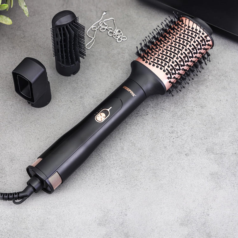 GEEPAS 3-in-1 Hot Air Styler 1200W Hair Dryer Ionic 3 Heat & 3 Speed | Ellipse Air Hairbrush Wind Collector & Straight Half Hairbrush Cool Shot