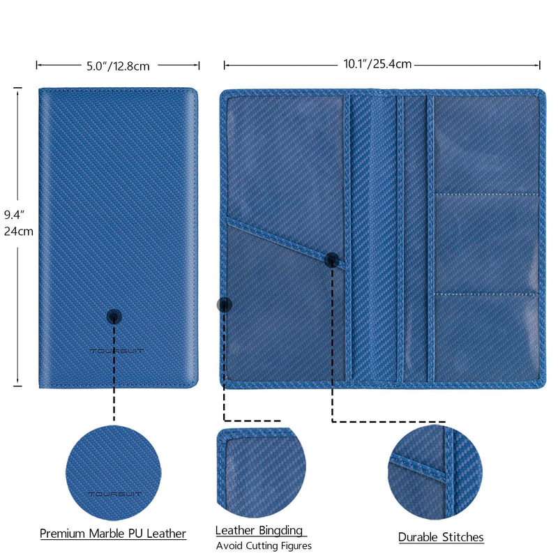 TOURSUIT Car Registration and Insurance Card Holder, Vehicle License Document Glove Box Compartment Organizer, Essential Car Wallet Case for Driver Auto Owners (Carbon Blue) Carbon Blue