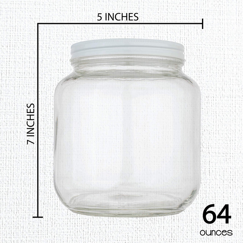 kitchentoolz Half Gallon Glass Large Mason Jar Wide Mouth with Airtight Metal Lid - 1/2 Gallon Mason Jars - BPA-Free Glass Jar with Lid - Dishwasher Safe Made in USA White Lid 0.5 Gallon Pack of 1