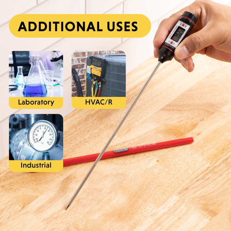 General Tools Digital Thermometer #DT310LAB, 8 Inch Extra Long Stainless Steel Probe, -58 to 302 degrees Fahrenheit (-50 to 150 degrees Celsius) Range with High and Low Alarms, Auto-Off Thermometer w/ 8-Inch Stainless Steel Probe