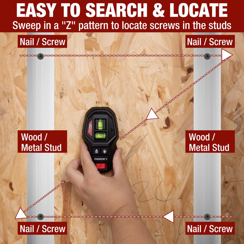 ARROW 2-in-1 Laser Level with Magnetic Stud Finder, Rechargeable Wall Scanner for Wood & Metal, Cross Line Laser with Bubble Vials for Accurate Markings, Ideal for Hanging Frames & Pictures