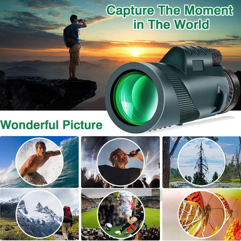 80×100 monocular Telescope with high Magnification and high Definition | Equipped with a phone adapter, it delivers an excellent experience for birdwatching, camping and other outdoor activities.