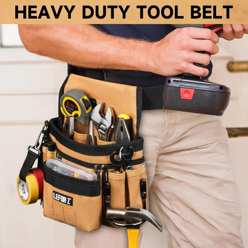 Tool Belt,Magnetic Tool Pouch,14-Pockets Tool Belts for Men,Detachable & Adjustable Tool Pouch belt for Electrician,Carpenter,Construction,Work Apron,Utility Belt,Black-Brown Black&brown