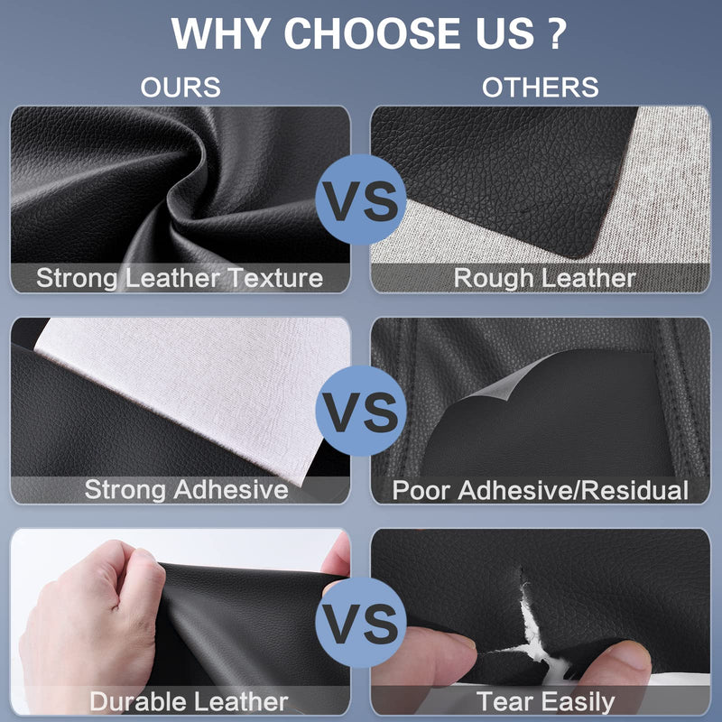 Self Adhesive Leather Repair Patch Kit, 31.5 in x 16 in Large Vinyl Leather Repair Tape for Furniture, Car Seat, Couch, Sofa, Chair Black 31.5x16 inch