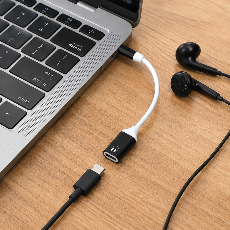 Headphone Jack Adapter, 3.5mm Male to USB-C Female Audio Adapter, Type-C to Aux Dongle for MP3 Players, CD Players, Laptops, Tablets, Smartphones, and Accessories (Black/White)