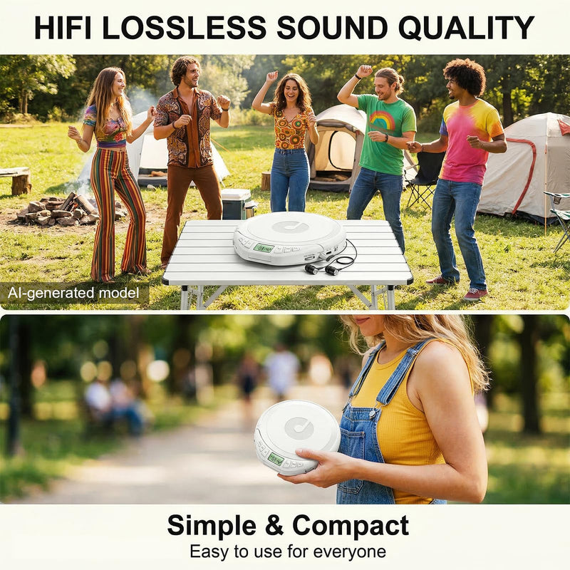 H-01 Portable CD Player with Earphones,Personal CD Discman Player for Home Car with Anti-Skip Shockproof Protection, Small CD Player with LCD Display for Music Lovers