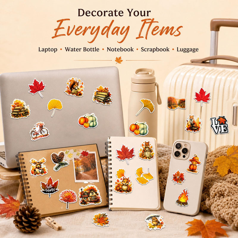 Fall Stickers Thanksgiving Autumn Waterproof Vinyl Sticker Pack 100pcs (Fall) Fall