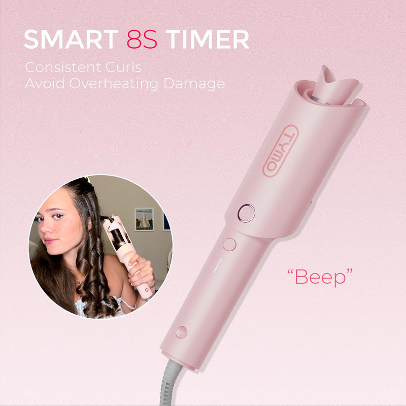 TYMO Hair Curler Automatic Rotating - CURLPRO, Curling Wand, Pink 1 inch | Ceramic Coating, Anti-Scald Curling Iron, Portable 500 Million Ionic, Dual Voltage, Beach Waver, Lightweight for Travel