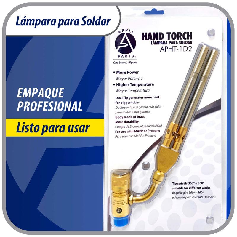 Appli Parts APHT-1D2 Double Burner Hand Torch for Soldering Brazing with Map or Propane Fuel Swivel Tip for uses in Plumbing Refrigeration air Conditioning and More