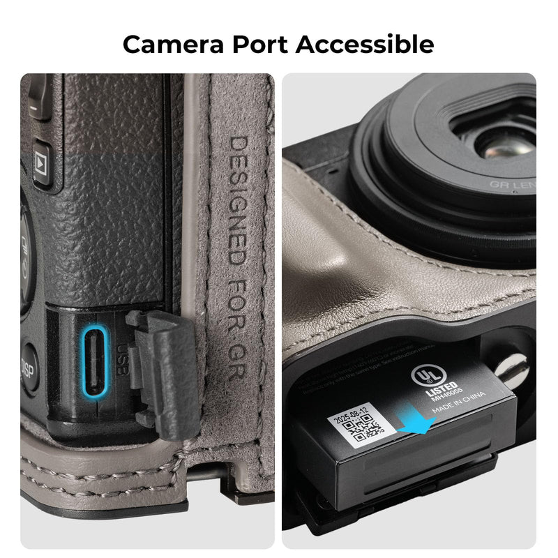 SMALLRIG GR IV/GR III Series Genuine Leather Case Kit, Camera Case for RICOH GR IV/GR IV HDF/GR IV Monochrome/GR III/GR IIIx, Vintage Half-Body Shell, Wrist Strap Grey