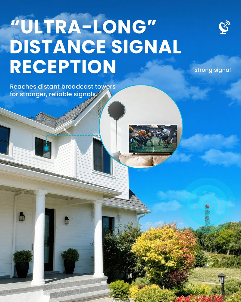 2026 Upgraded 1200 Miles TV Antenna, Digital Antenna with 360° Signal Reception for 4K HD, 16ft Coaxial Cable, Easy Installation Medium