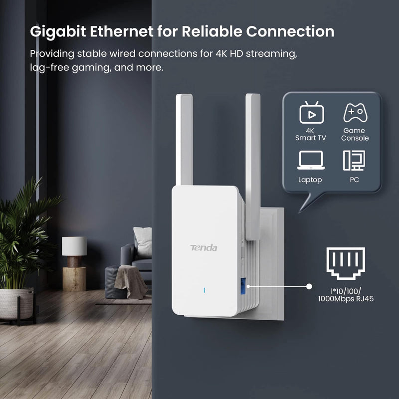 Tenda WiFi 6 Extender, AX3000 Dual Band WiFi Extender Signal Booster with Gigabit Ethernet Port, Home Internet Extender WiFi Booster, AP Mode, WPS Easy Setup(A33) Tenda A33