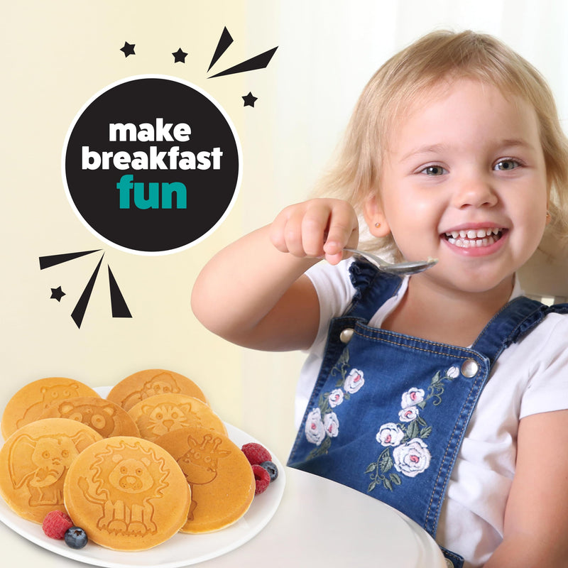 Animal Mini Pancake Pan- Make 7 Unique Flapjack Zoo Breakfast Friends | Includes Elephant, Giraffe, Lion, Tiger, Panda Gorilla & Hippo- Nonstick Pan Cake Maker Griddle for Morning Fun, Easy Cleanup