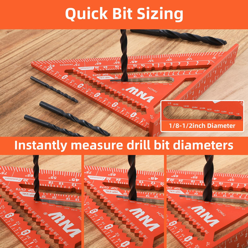 VNW 12inch Zinc Alloy Combination Square and 7inch Aluminum Rafter Square Set with Carpenter Pencil,Heavy Duty Carpenter Tools for Woodworking and Home DIY