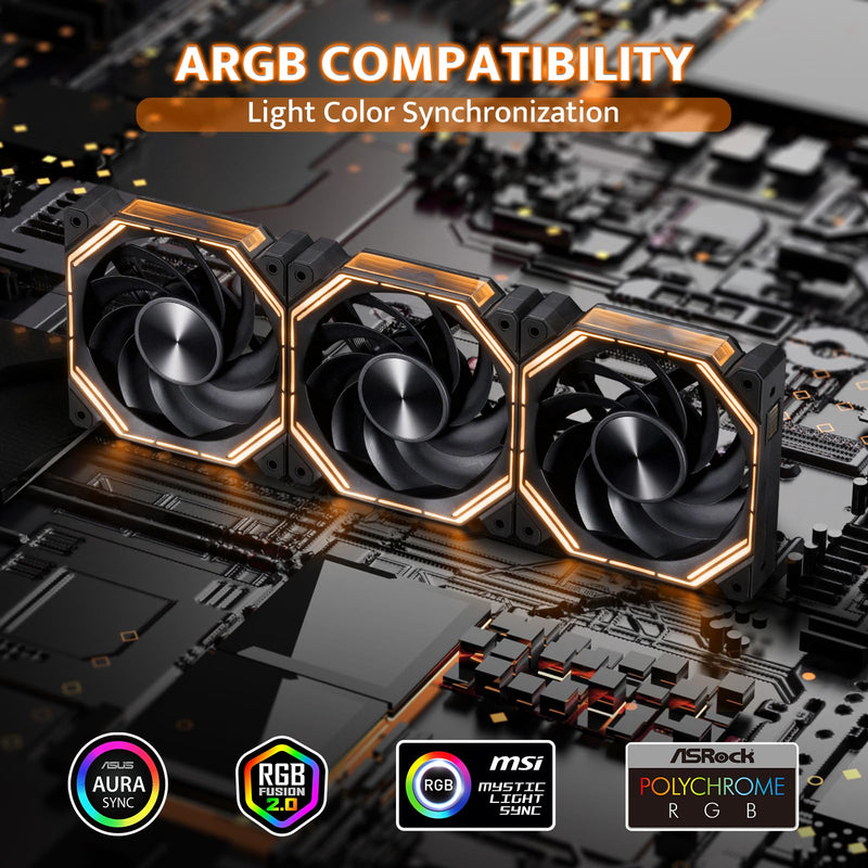 darkFlash INF34 120MM PC Case Fan, Daisy-Chain, up to 2000RPM Cooling, 4-Pin PWM, ARGB CPU Cooling Computer Fan, 3 Pack (Reversed, Black) Reverse