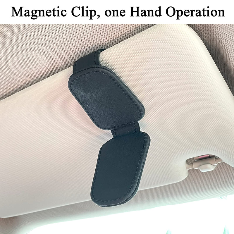 KIWEN Sunglasses Holders for Car Visor, Magnetic Leather Glasses Eyeglass Clip for Car, Ticket Card Clip Sunglasses Mount, Car Visor Accessories Gadgets (1, Black) 1