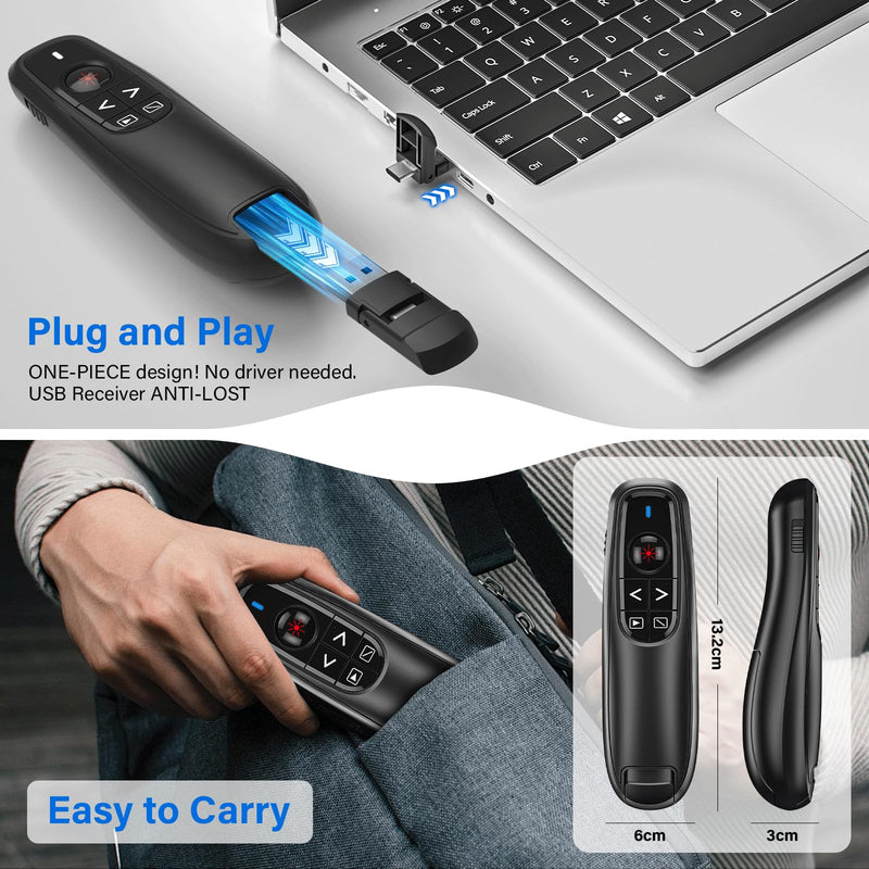 2-in-1 USB Type C Presentation Clicker, Wireless Presentation Clicker PowerPoint Presenter Remote with Volume Control, Powerpoint Clicker with Slide Advancer for Computer/Laptop/Mac A-F10 A-USB+TYPE-C