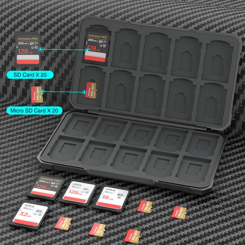 SD Card Holder Memory Card Case for SD SDHC SDXC TF Card, SD Cards Storage Organizer for 20 SD Cards and 20 Micro SD Cards.