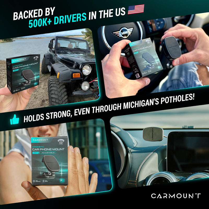 F2 Adjustable Car Mount | 2.0 Magnetic Phone Mount, Dashboard Phone Holder for Car, 6X N52 Magnets, 360° Rotation & Tilt, Universal Dash Mount for All Cell Phones 2.0 Minimal Adjustable Mount F2