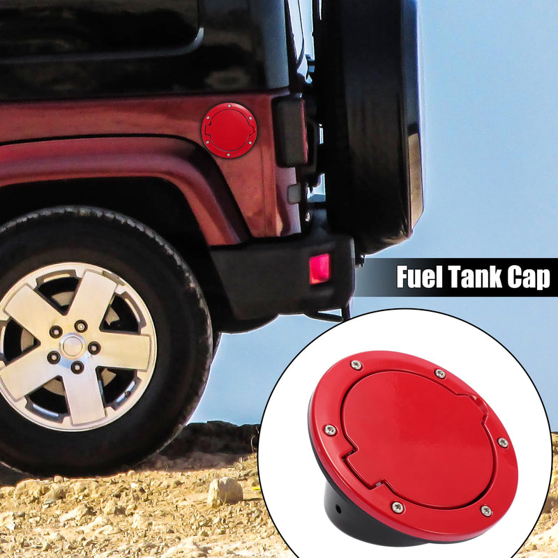 X AUTOHAUX Red Car Gas Fuel Filler Door Cover Fuel Tank Cap for Jeep Wrangler JK Unlimited 2007-2018