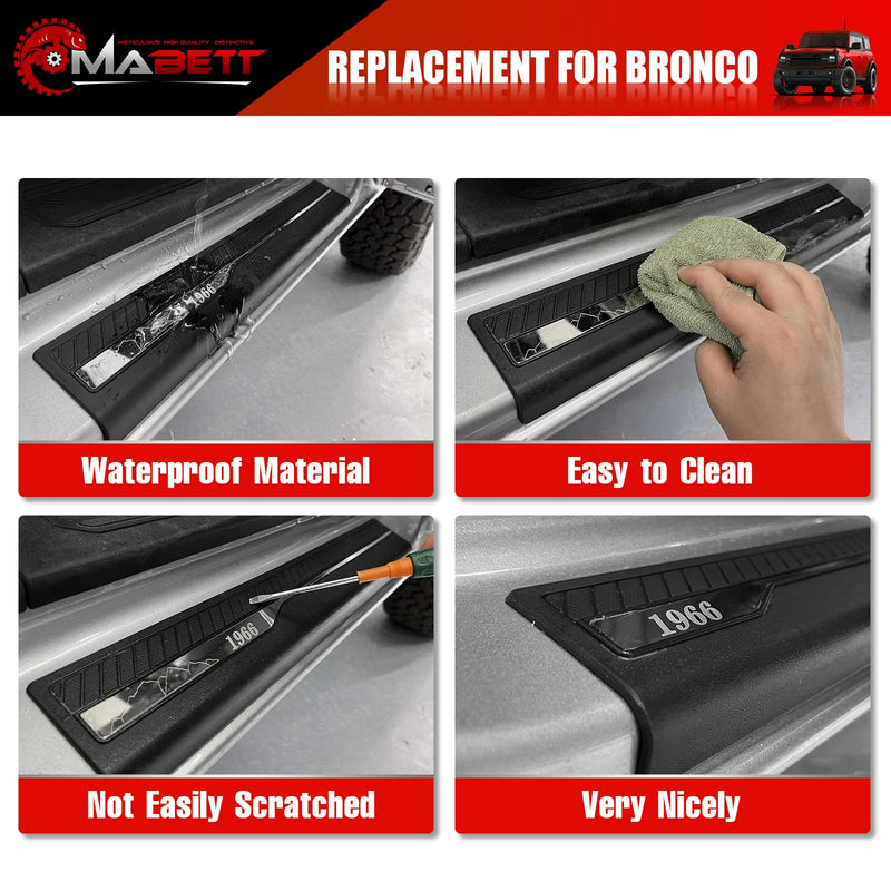 Mabett Door Edge Guards for Ford Bronco Accessories 2021 2022 2023 2024 2025 4 Door, Bronco Door Sill Protectors with 1966 Pattern