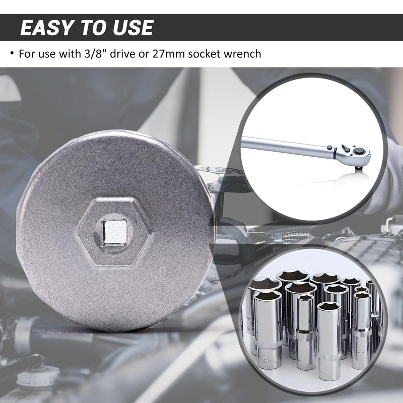 74mm 14Flutes Oil Filter Cap Wrench Removal Tool Socket Compatible with Mercedes Benz, Audi, Sprinter, VW, Porsche, Volkswagen, Mazda, Silver Heavy-Duty Aluminum
