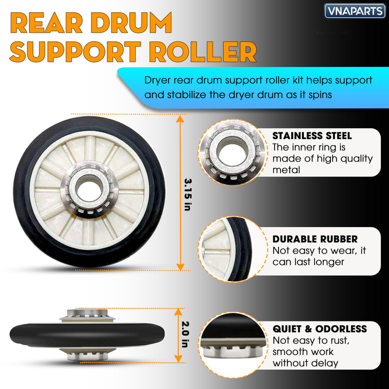 Dryer Repair Kit Replaces For Amana NED4500VQ0 NED4500TQ0 NED4600YQ0 NED4600YQ1 NED4655EW0 NED4700YQ1- Drum Rollers 14210017, Belt 341241, Idler Pulley 14210023